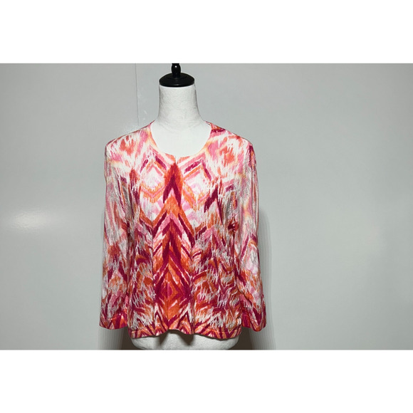 Chicos Cardigan Womens Large 2 Pink Orange Open Front Lightweight Sweater Beachy - Picture 2 of 9